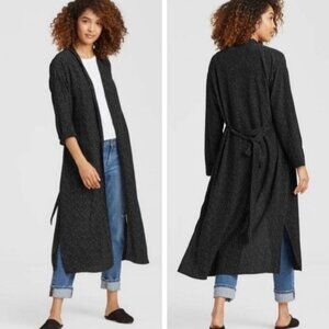 Eileen Fisher Long Kimono Duster Cardigan Black White Morse Code Size Medium